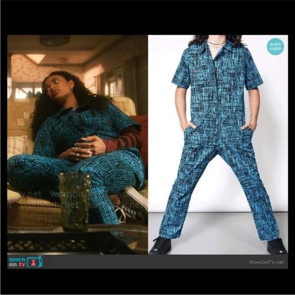 Wildfang Blue Black Printed Short-Sleeve Jumpsuit - Picture 2 of 6